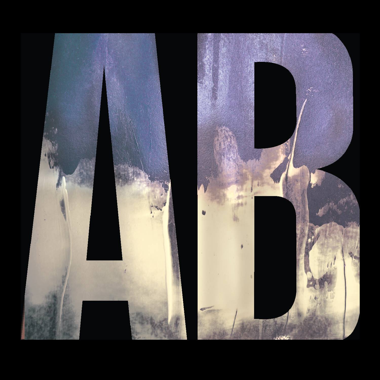 Large letters 'AB' with a cloudy sky background.