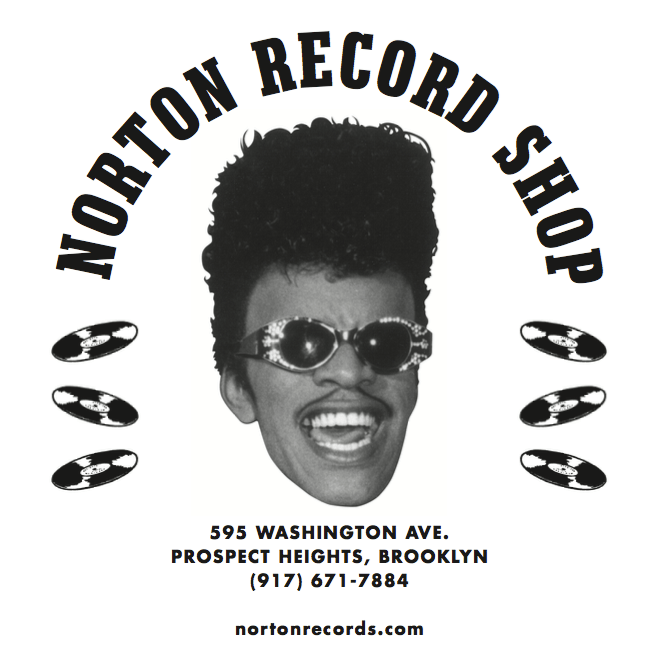 Logo of Norton Record Shop featuring a stylized face with sunglasses and Afro hairstyle.