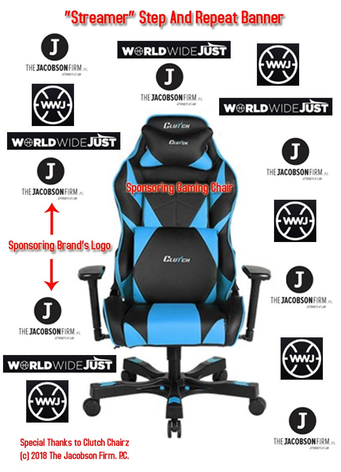 Black and blue gaming chair with ergonomic design and logo branding.