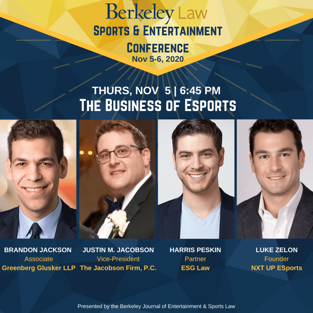 Berkeley Law esports business panelists headshots.