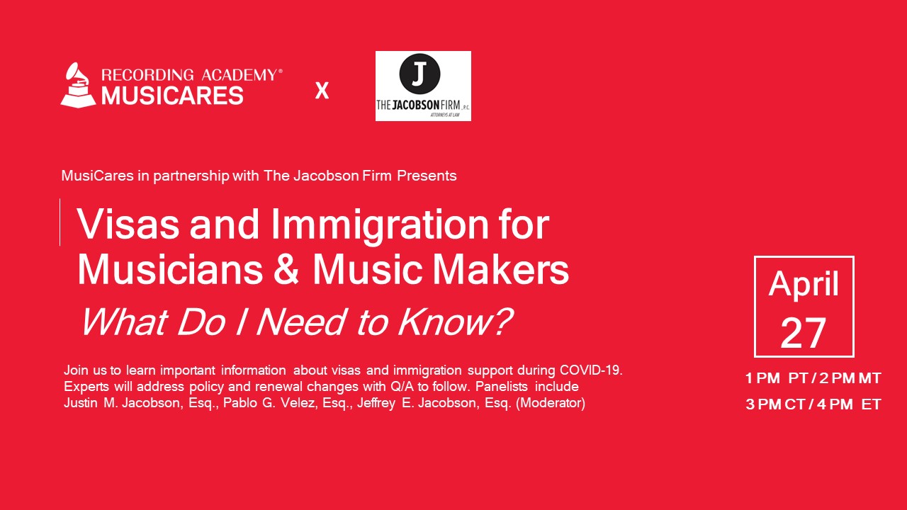 Visas and Immigration for Musicians Webinar Announcement.