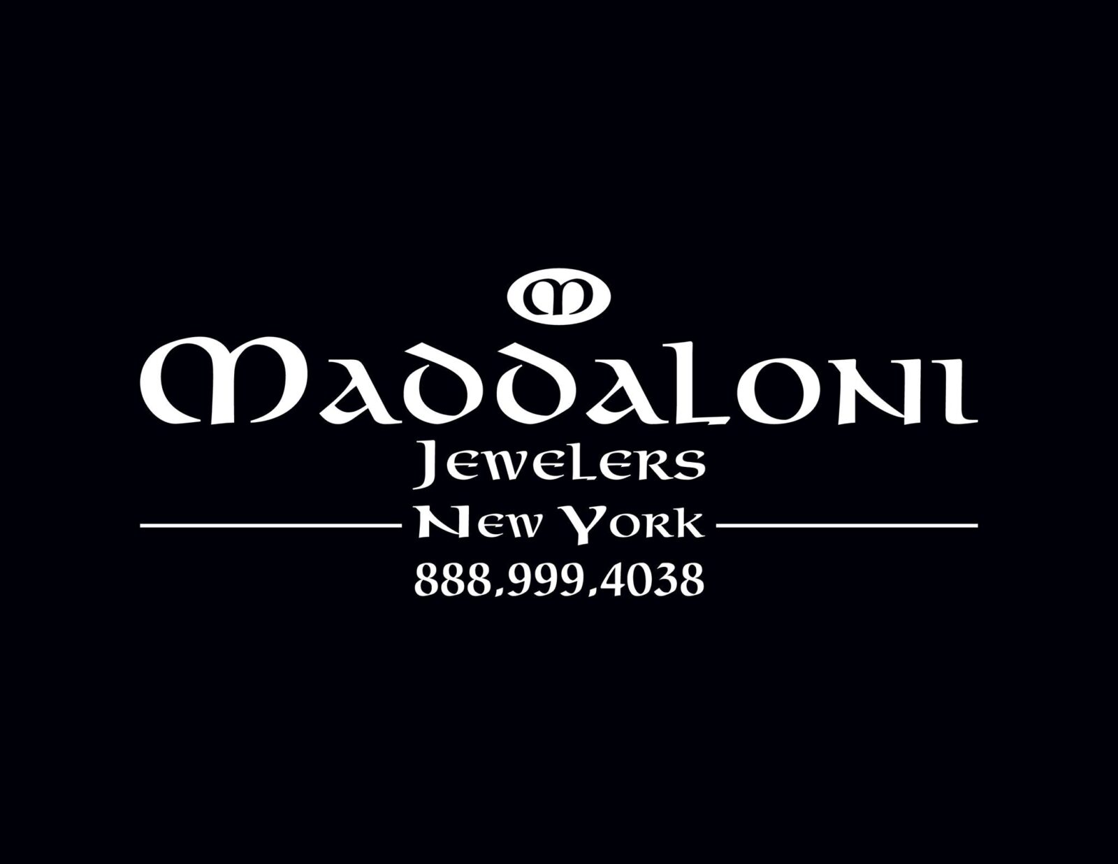Logo of Madaloni Jewelers in New York with contact number.
