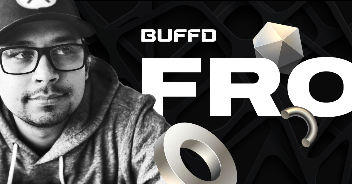 Black and white graphic featuring a person and bold text with geometric elements.