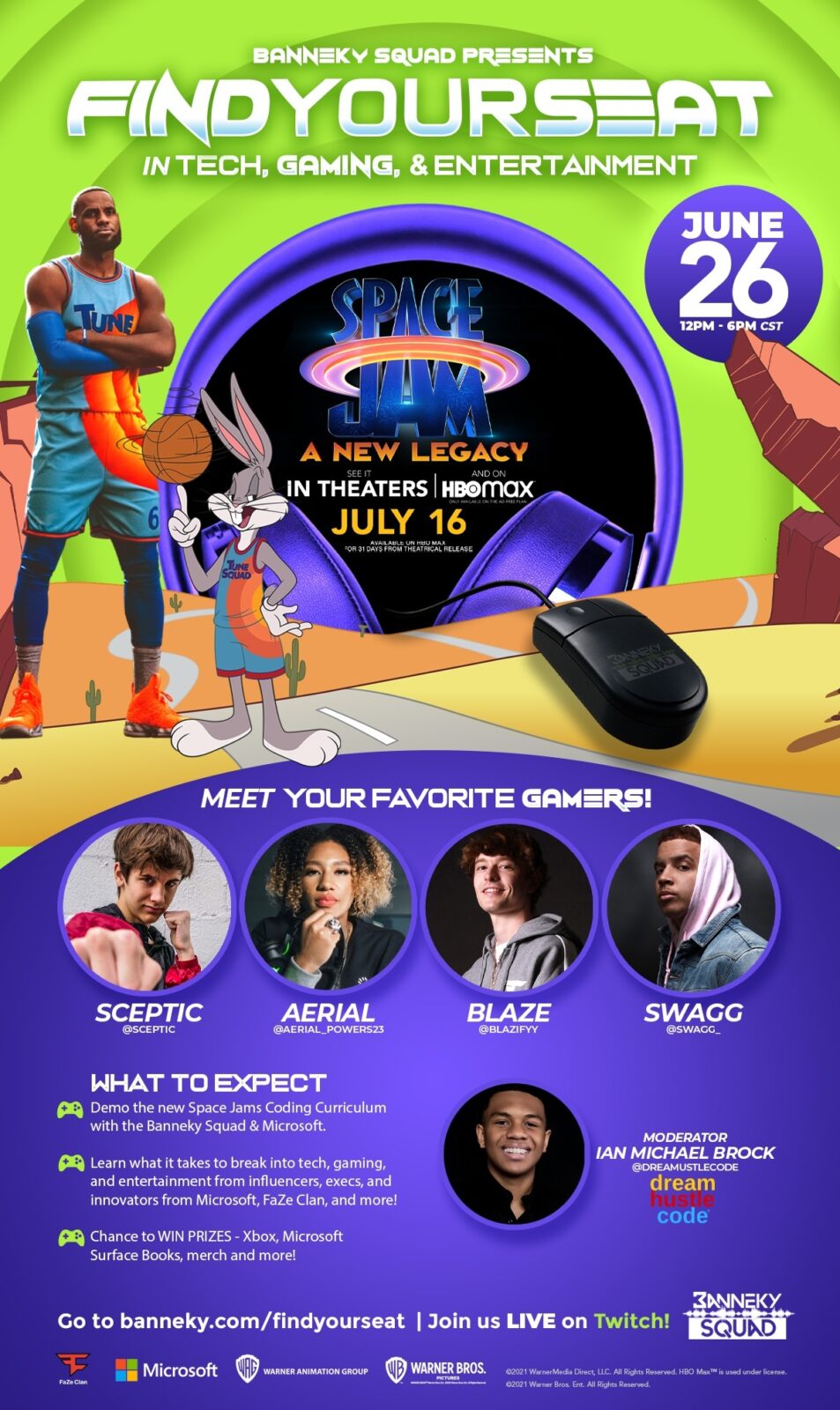 Promotional poster for a July 16 NFT legacy event with artist showcases.