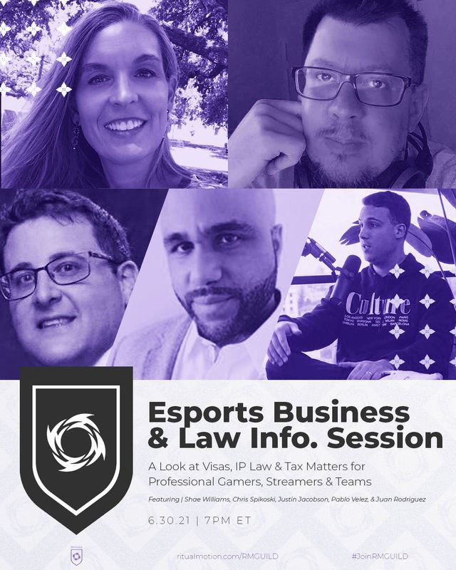 Esports business and law info session flyer.