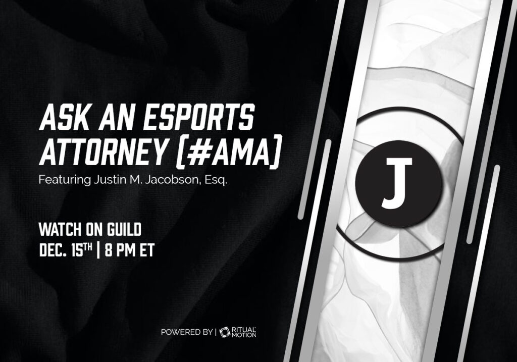 Esports attorney AMA event announcement poster.