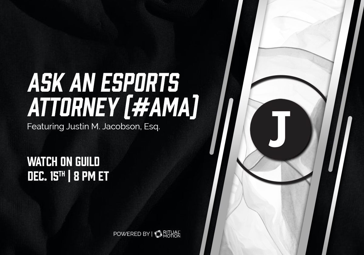 Graphic promoting an AMA with an esports attorney.