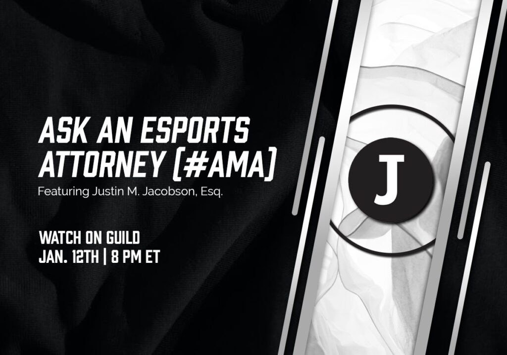 Esports attorney AMA event promotional poster.
